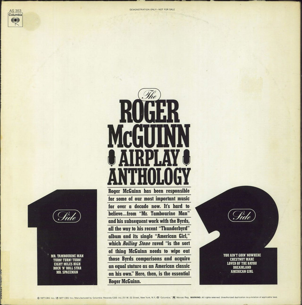 Roger McGuinn Airplay Anthology US Promo vinyl LP album (LP record) AS353