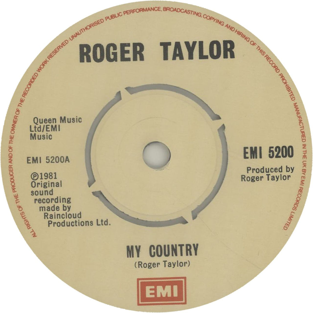 Roger Taylor My Country - EX UK 7" vinyl single (7 inch record / 45)