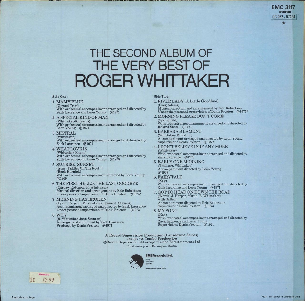 Roger Whittaker The Second Album Of The Very Best Of Roger Whittaker + Poster UK vinyl LP album (LP record)