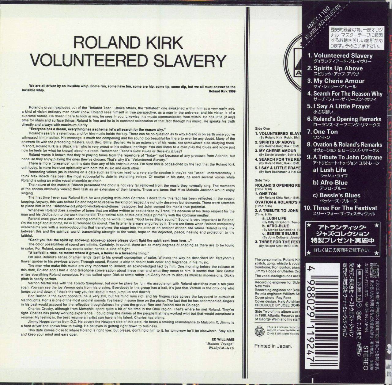 Roland Kirk Volunteered Slavery Japanese CD album (CDLP) 4988029119247
