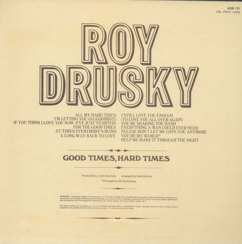 Roy Drusky Good Times, Hard Times UK vinyl LP album (LP record)