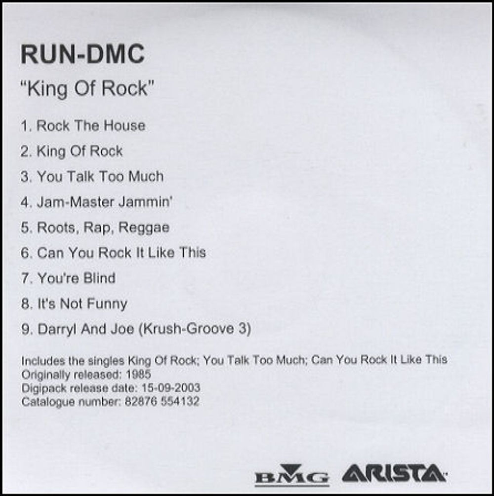 Run DMC King Of Rock UK CD-R acetate CD-R ACETATE