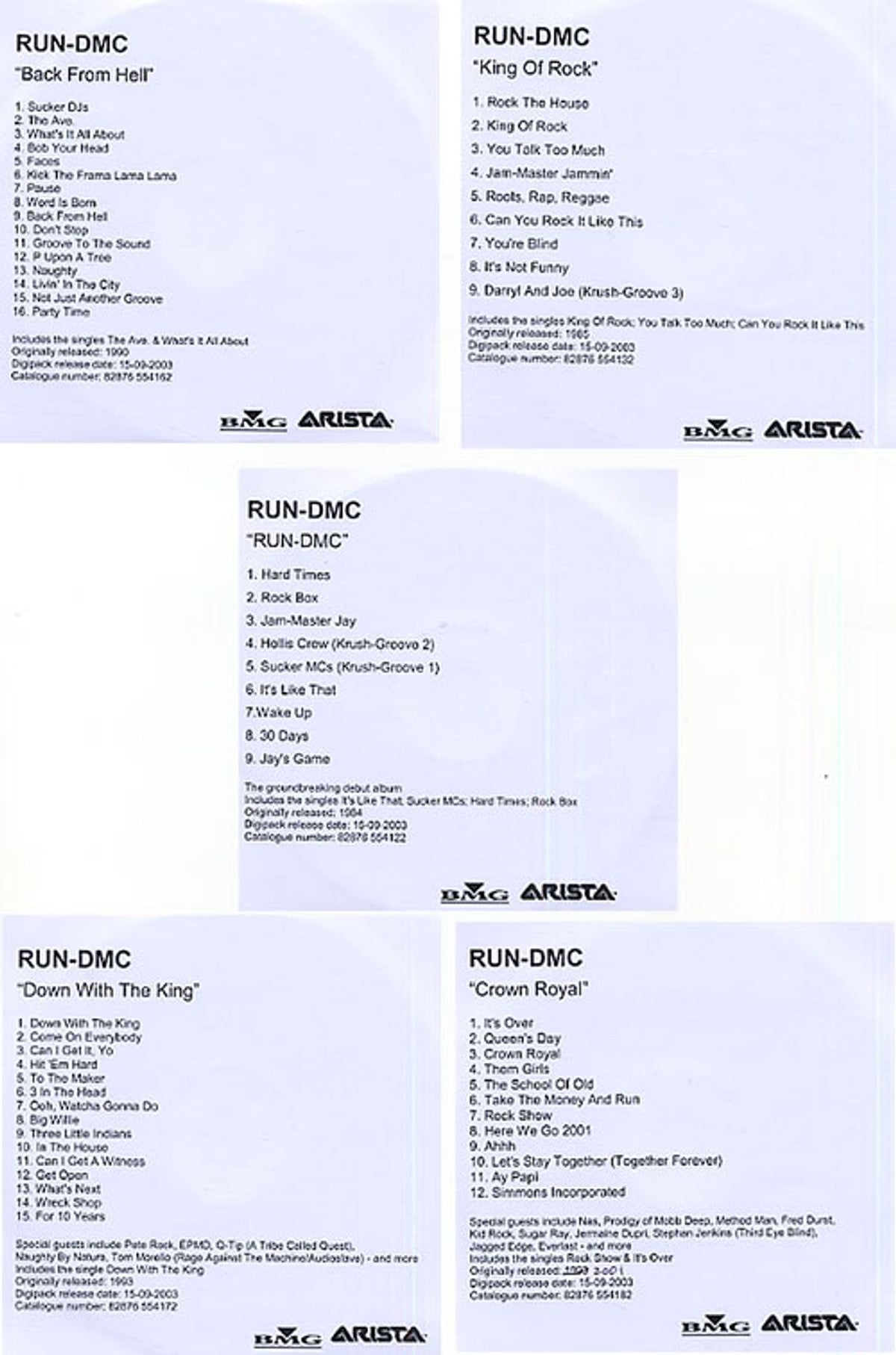 Run DMC Set of 5 Albums UK CD-R acetate — RareVinyl.com