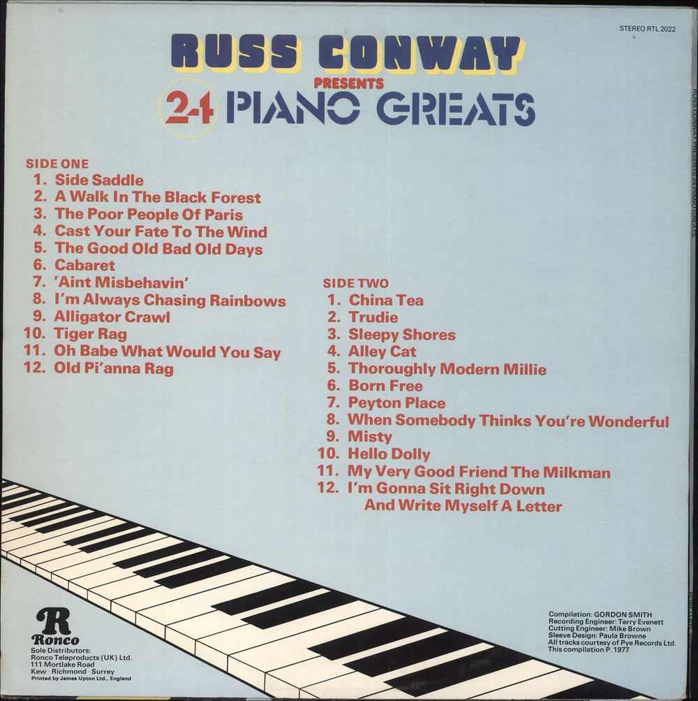 Russ Conway 24 Piano Greats UK vinyl LP album (LP record)