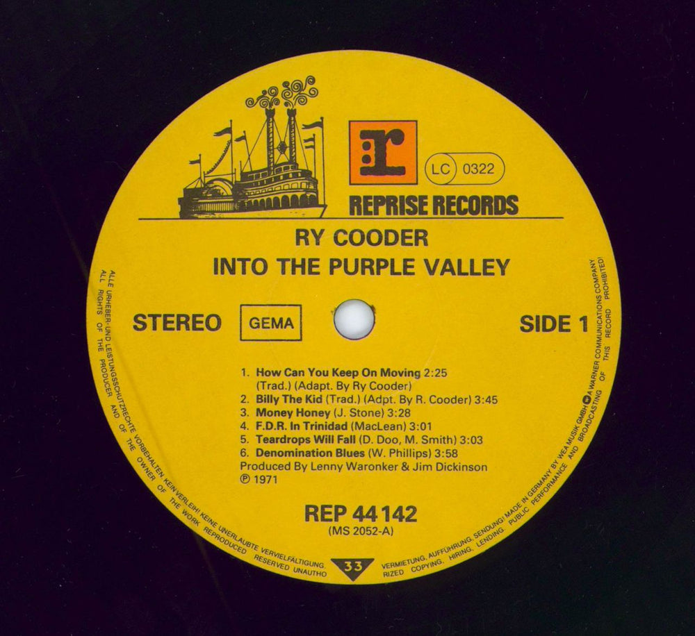 Ry Cooder Into The Purple Valley German vinyl LP album (LP record)