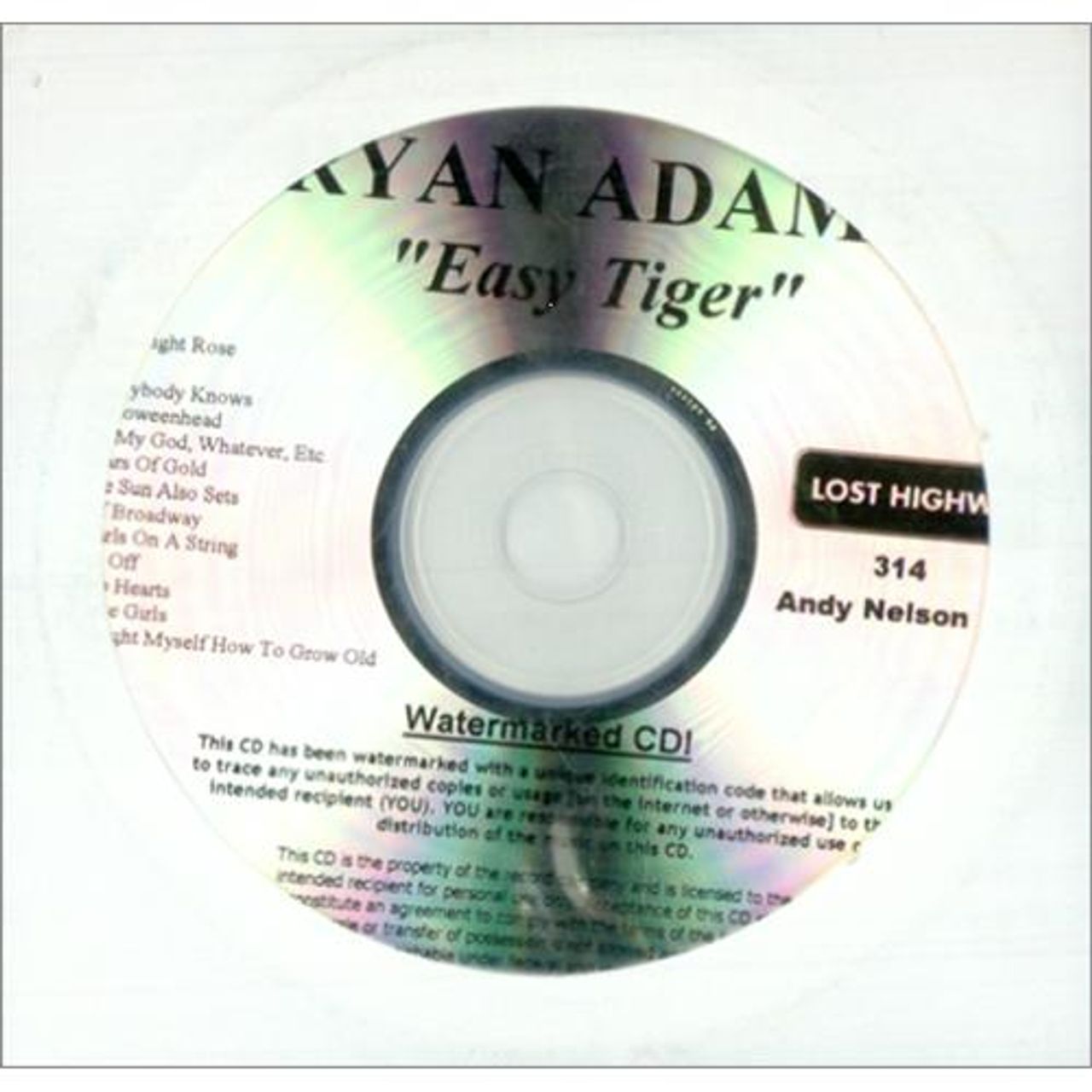 Ryan Adams Easy Tiger US Promo CD-R acetate CD-R ACETATE