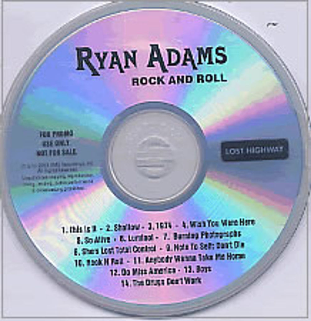 Ryan Adams Rock And Roll US Promo CD-R acetate CDR ACETATE