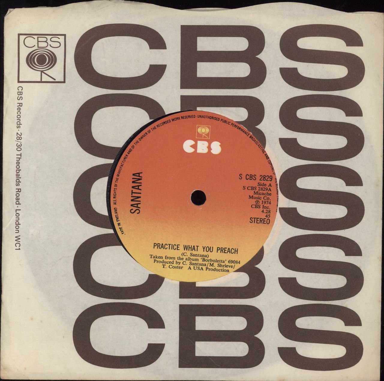 Santana Practice What You Preach UK 7" vinyl single (7 inch record / 45) CBS2829