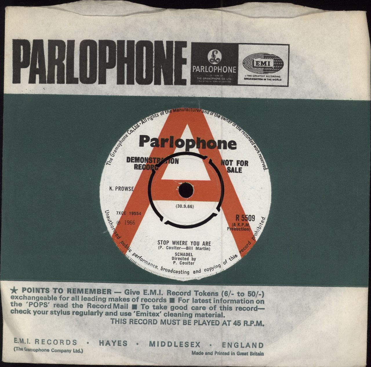 Schadel Stop Where You Are - A Label UK Promo 7" vinyl single (7 inch record / 45) R5509
