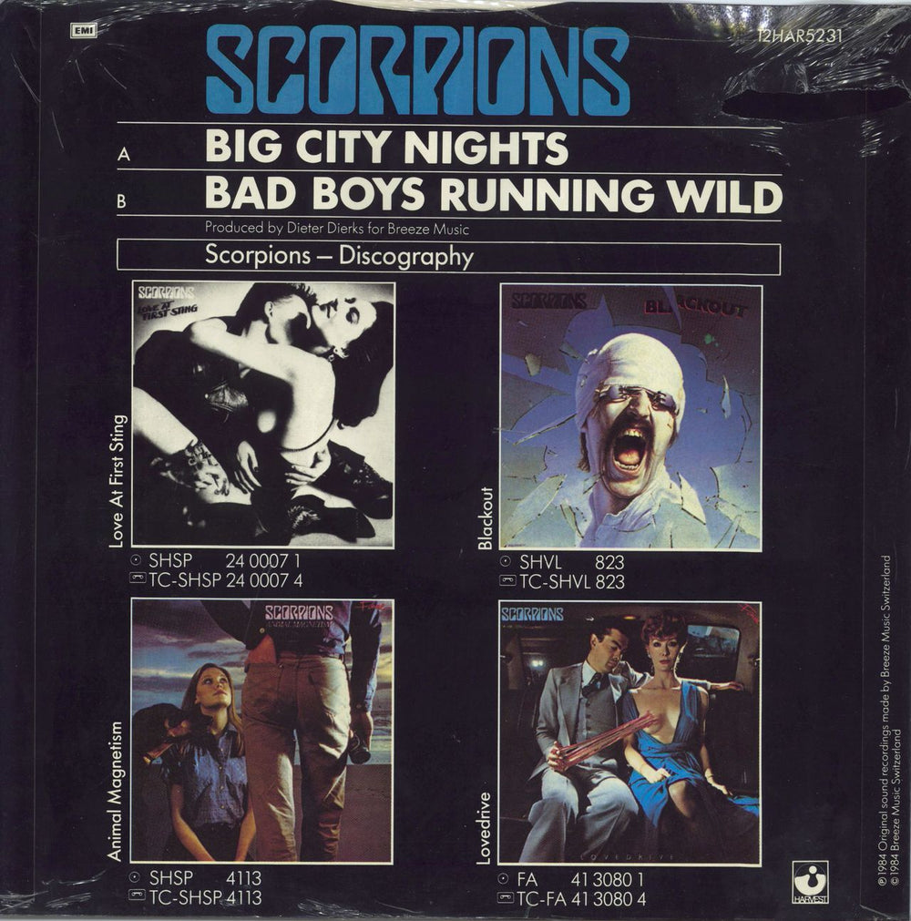 Scorpions Big City Nights + Tour Patch - shrink UK 12" vinyl single (12 inch record / Maxi-single)