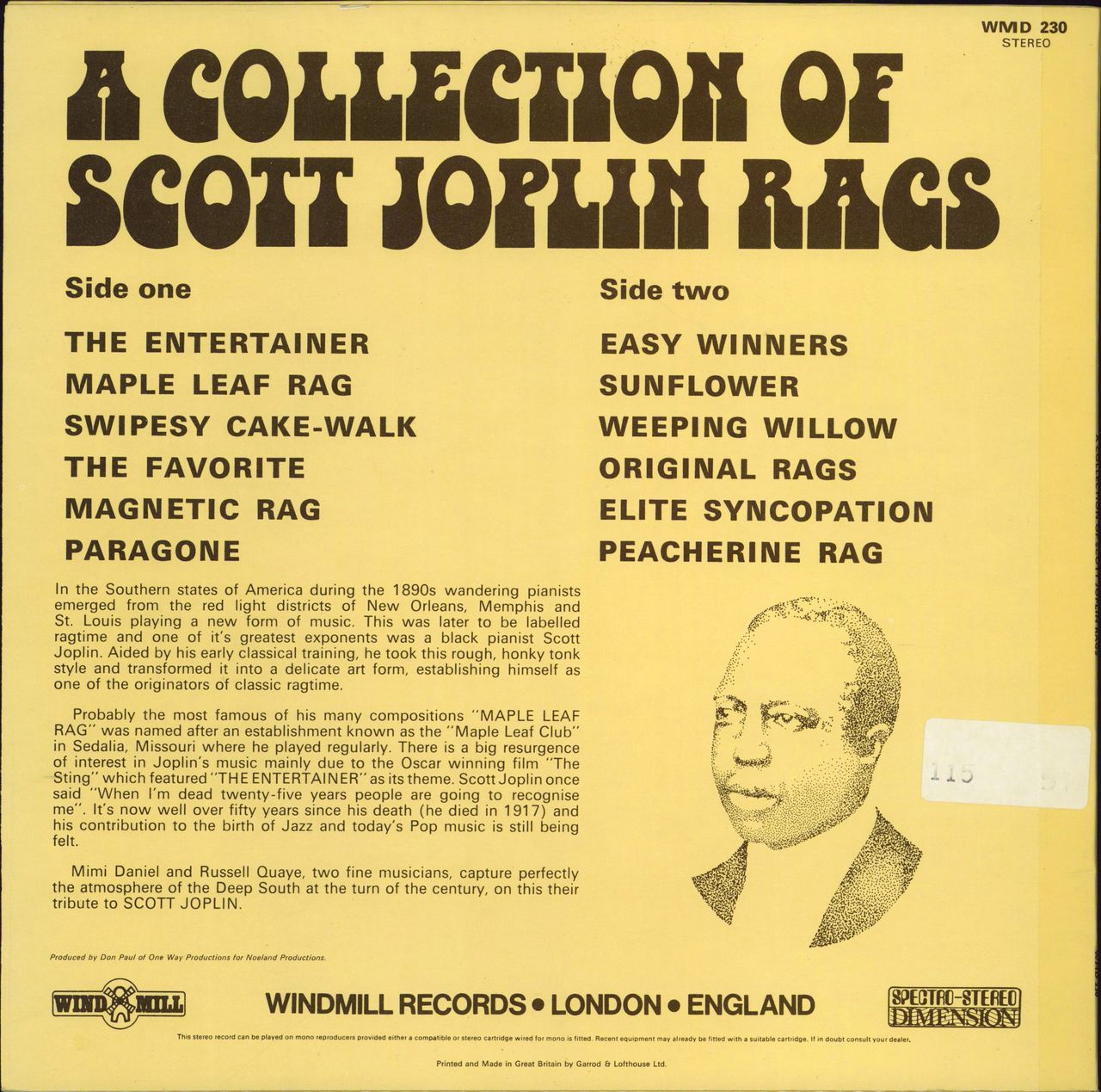 Scott Joplin A Collection Of Scott Joplin Rags UK vinyl LP album (LP record)