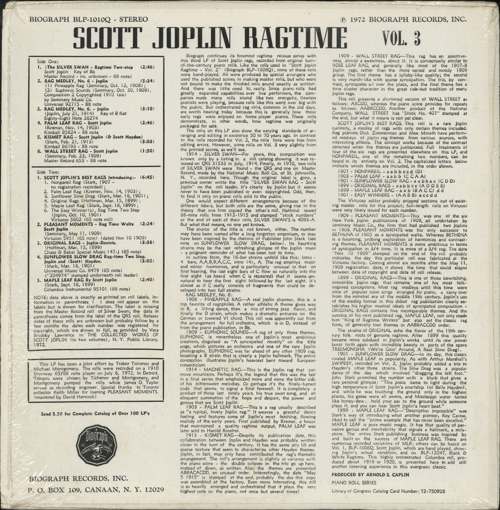 Scott Joplin Ragtime Vol. 3 - Stereo US vinyl LP album (LP record)