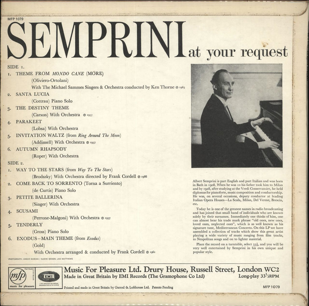 Semprini At Your Request UK vinyl LP album (LP record)