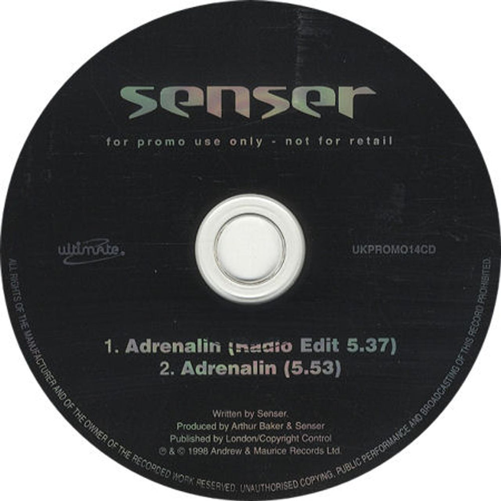 Senser Adrenalin UK Promo CD single (CD5 / 5") UKPROMO14CD