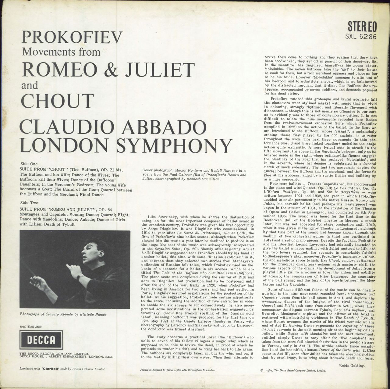Sergei Prokofiev Movements From Romeo & Juliet And Chout UK vinyl LP album (LP record)