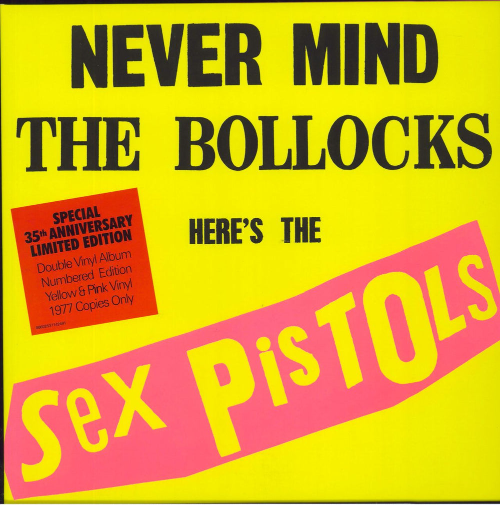 Sex Pistols Never Mind The Bollocks, Here's The Sex Pistols: Yellow & Pink Vinyl + Numbered UK 2-LP vinyl record set (Double LP Album) SEXPISYP1977