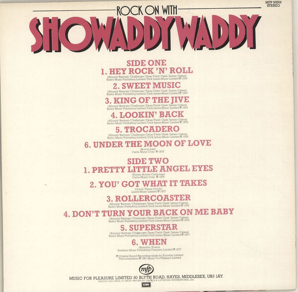 Showaddywaddy Rock On With Showaddywaddy UK vinyl LP album (LP record)