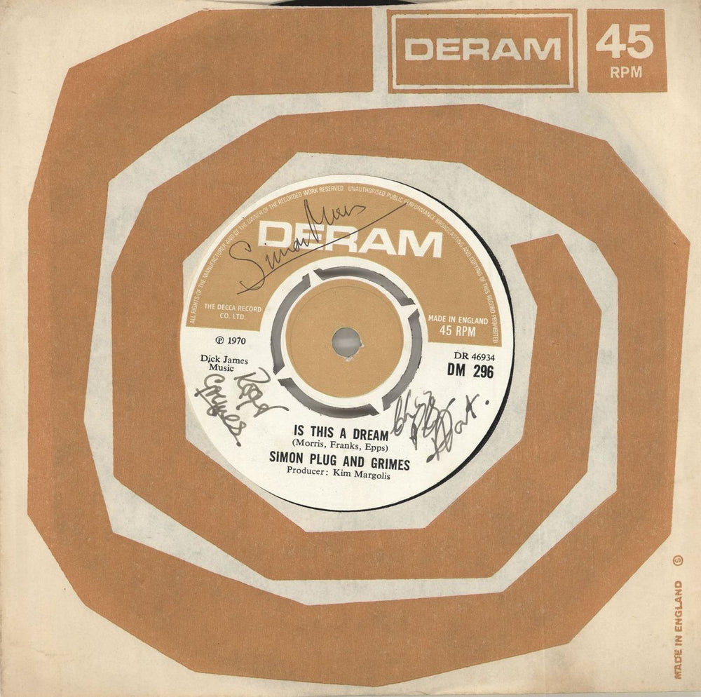 Simon, Plug & Grimes Is This A Dream - Autographed UK 7" vinyl single (7 inch record / 45) DM296