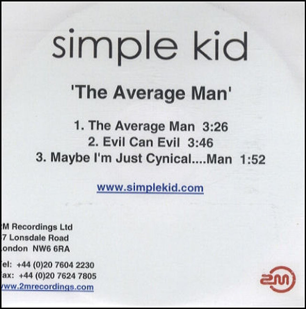 Simple Kid The Average Man UK Promo CD-R acetate CD-R ACETATE