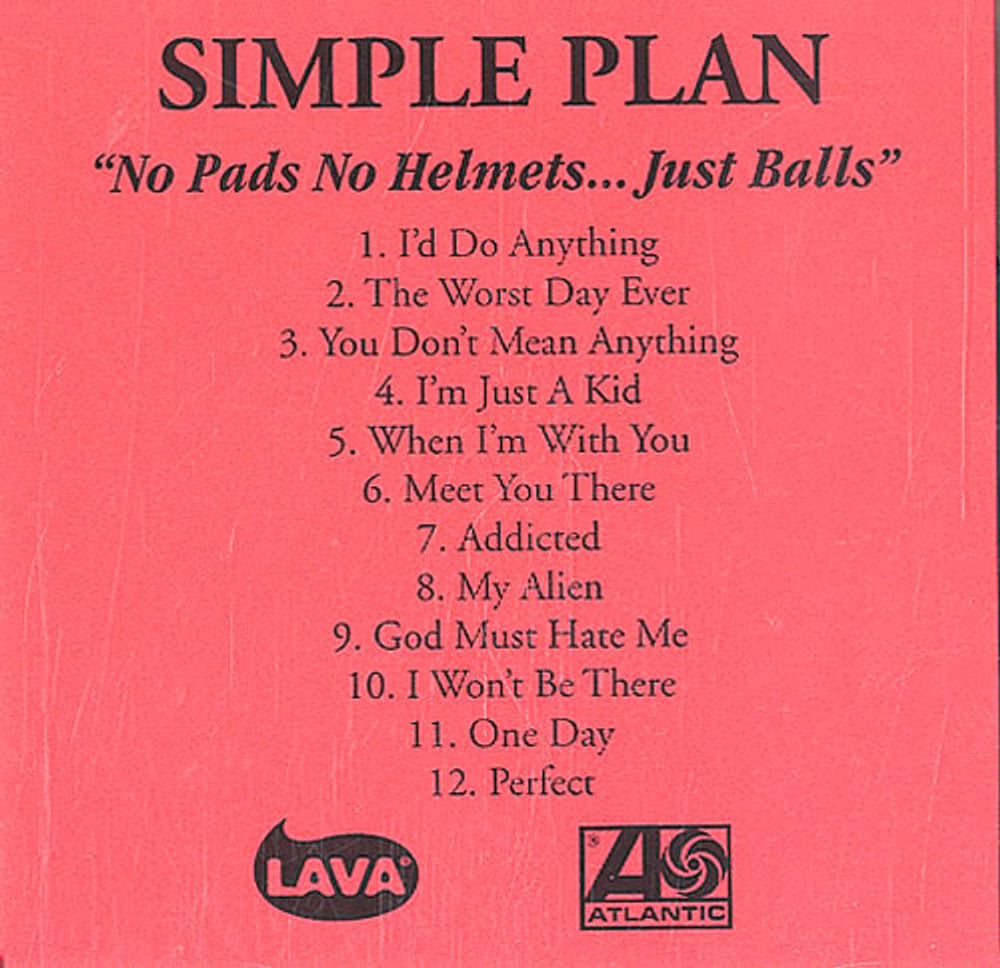 Simple Plan No Pads, No Helmets... Just Balls US Promo CD-R acetate CDR ACETATE