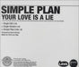 Simple Plan Your Love Is A Lie US Promo CD single (CD5 / 5") PRCD-450172