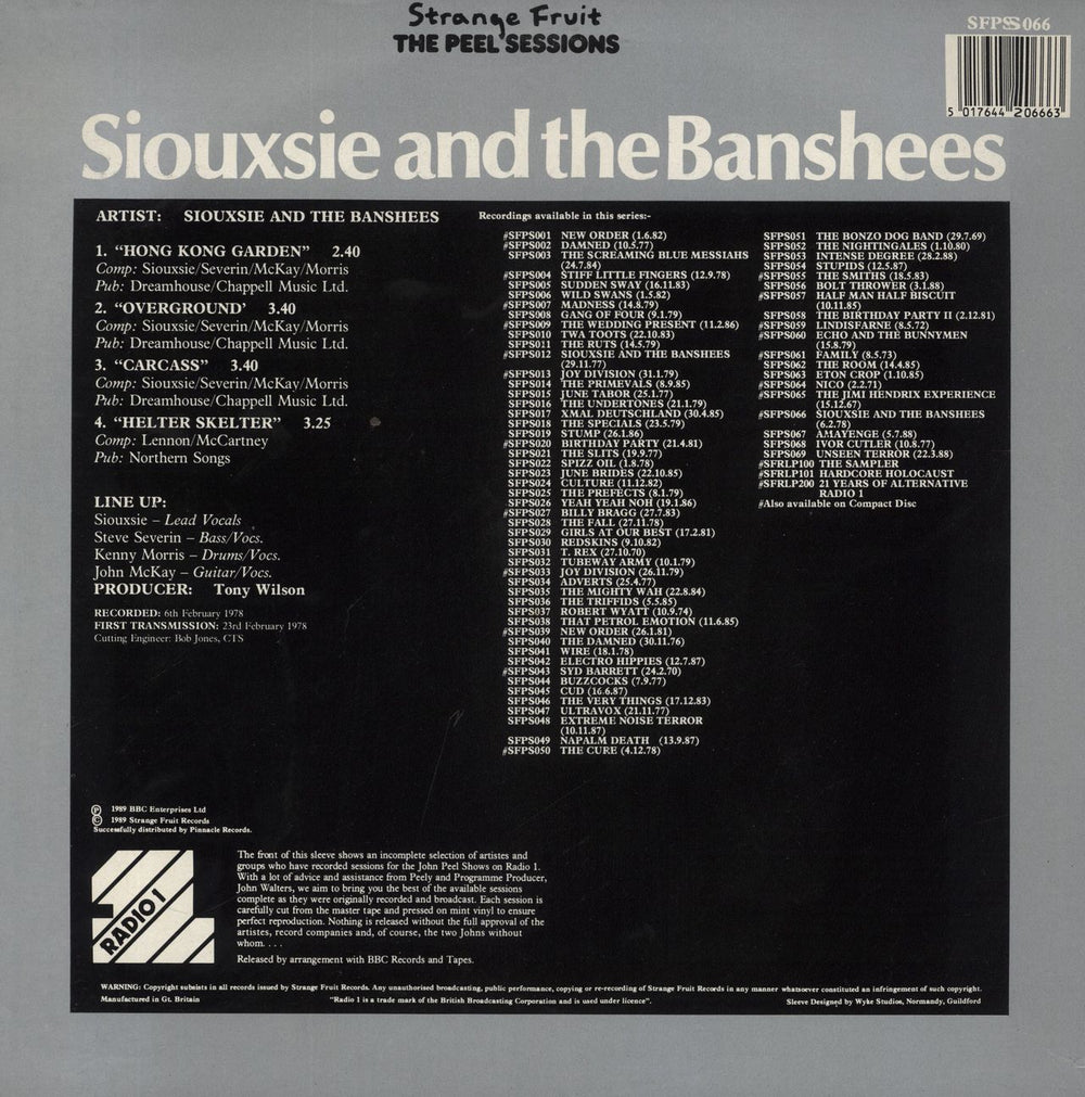 Siouxsie & The Banshees The Peel Sessions - The Second Session UK 12" vinyl single (12 inch record / Maxi-single) 5017644206663