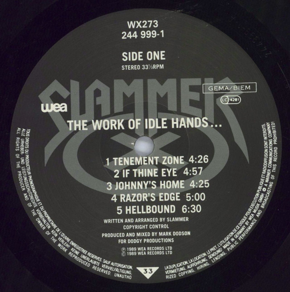 Slammer The Work Of Idle Hands... - Numbered UK vinyl LP album (LP record) SL7LPTH820139