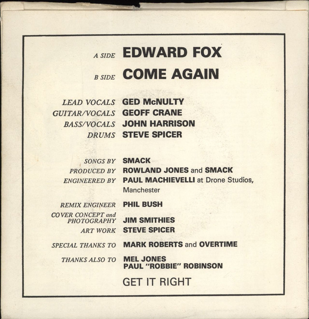 Smack Edward Fox UK 7" vinyl single (7 inch record / 45)