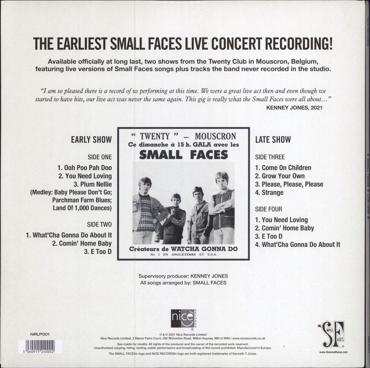 Small Faces Live 1966 - Autographed UK 2-LP vinyl record set (Double LP Album) SMF2LLI786878