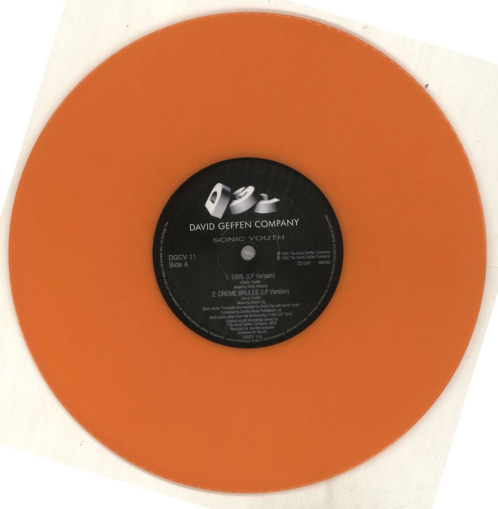 Sonic Youth 100% - Orange Vinyl UK 10" vinyl single (10 inch record) S-Y10OR06375