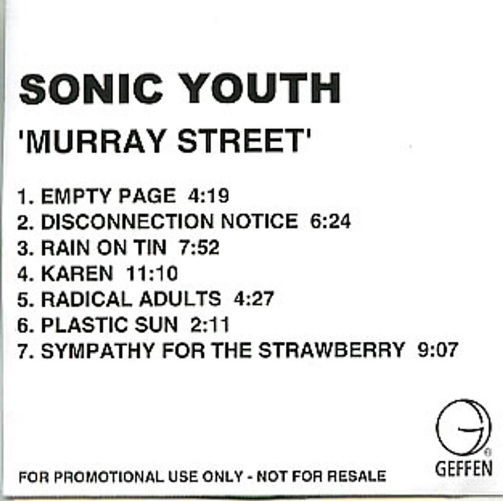 Sonic Youth Murray Street UK Promo CD-R acetate CDR ACETATE