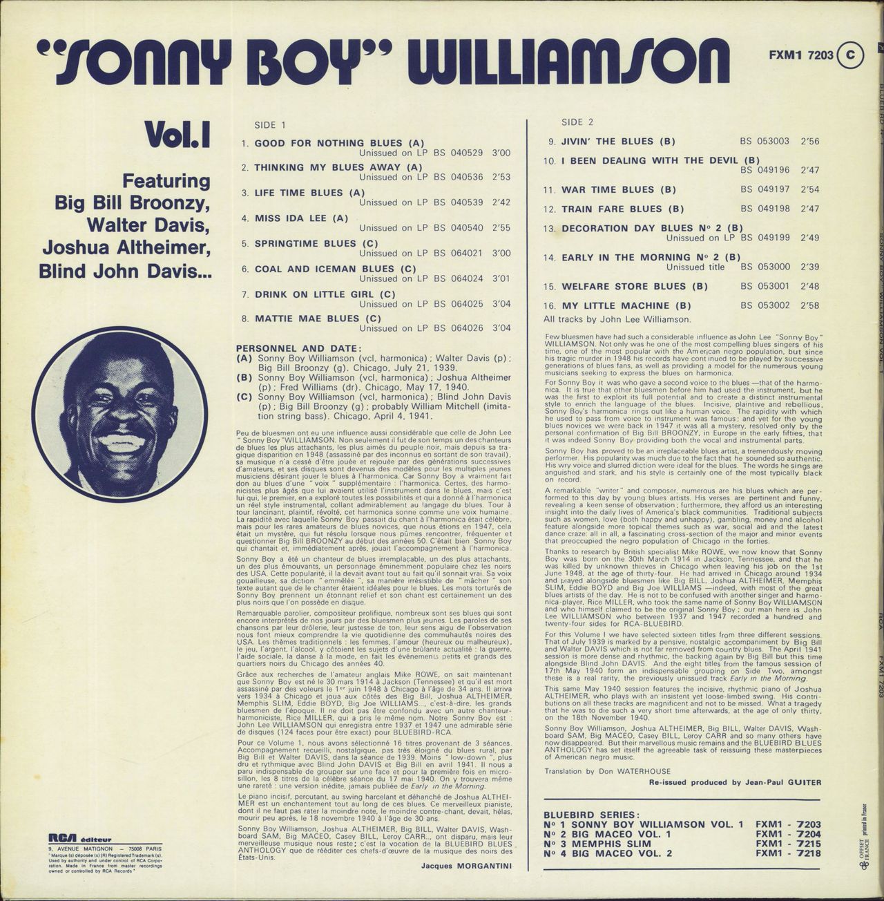 Sonny Boy Williamson Sonny Boy Williamson - Vol 1 French Vinyl LP