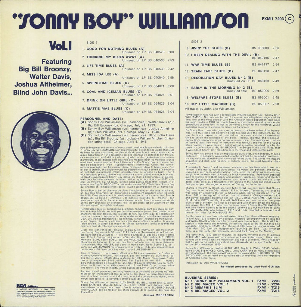 Sonny Boy Williamson Sonny Boy Williamson - Vol 1 French vinyl LP album (LP record)