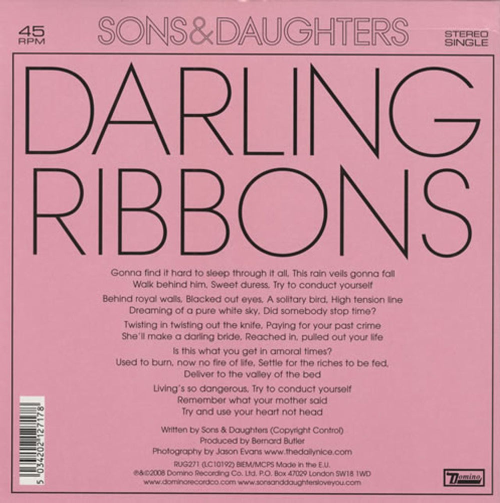 Sons And Daughters Darling UK 7" vinyl single (7 inch record / 45) SB707DA423658