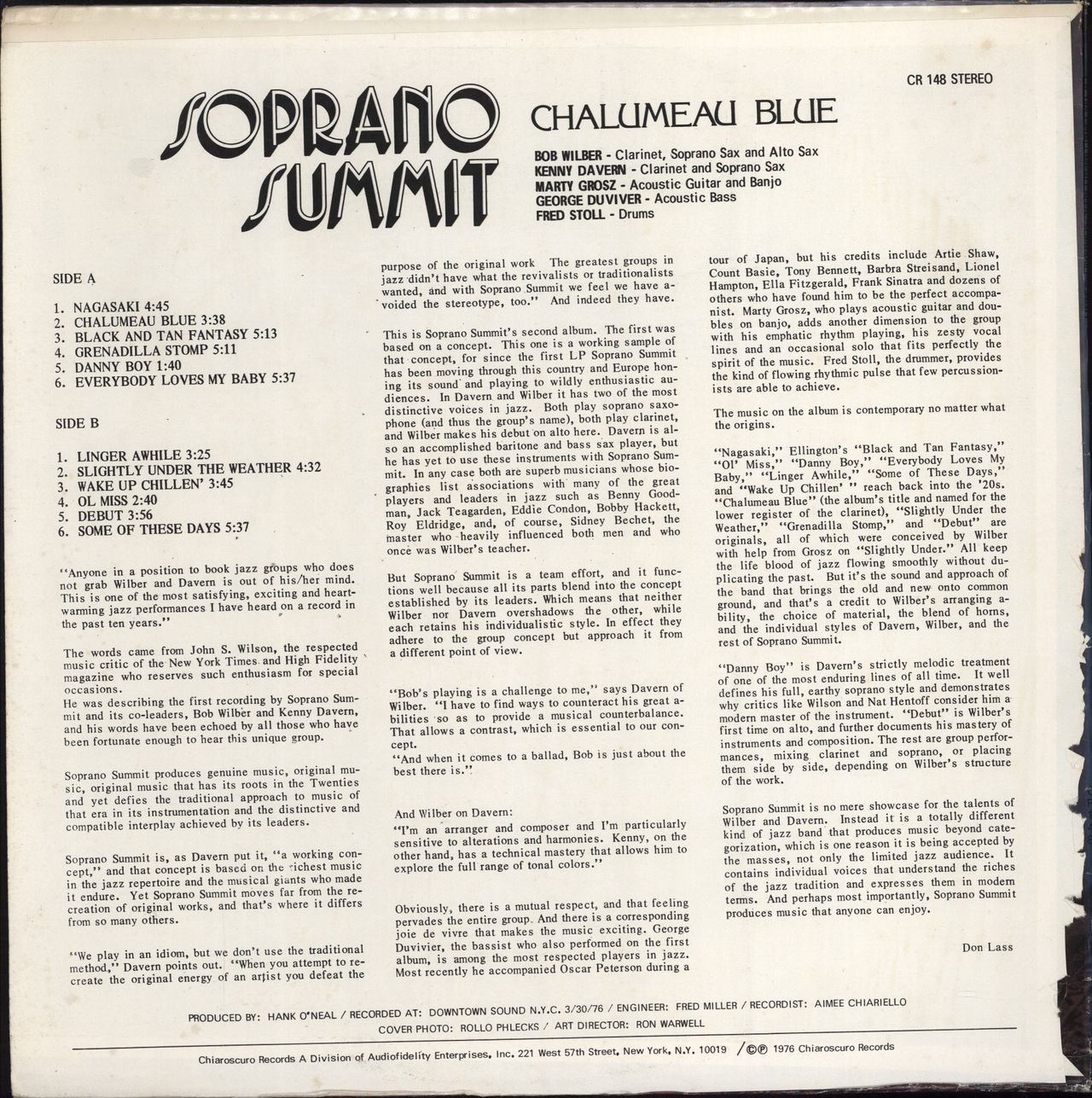 Soprano Summit Chalumeau Blue US vinyl LP album (LP record)