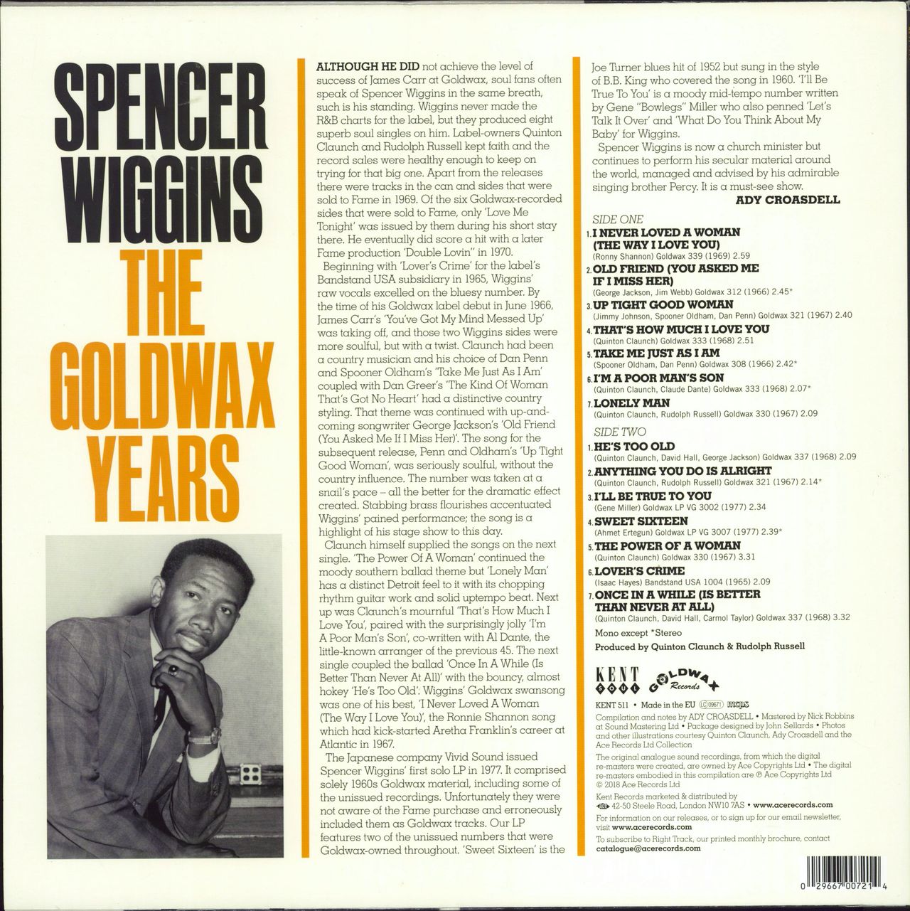 Spencer Wiggins The Goldwax Years UK vinyl LP album (LP record) 029667007214