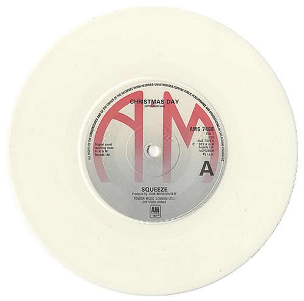 Squeeze Christmas Day - White Vinyl UK 7" vinyl single (7 inch record / 45) SQU07CH42551