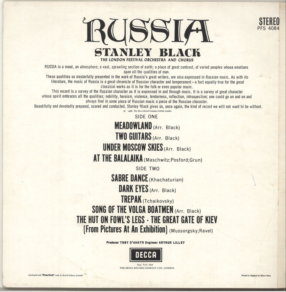 Stanley Black Russia UK vinyl LP album (LP record)