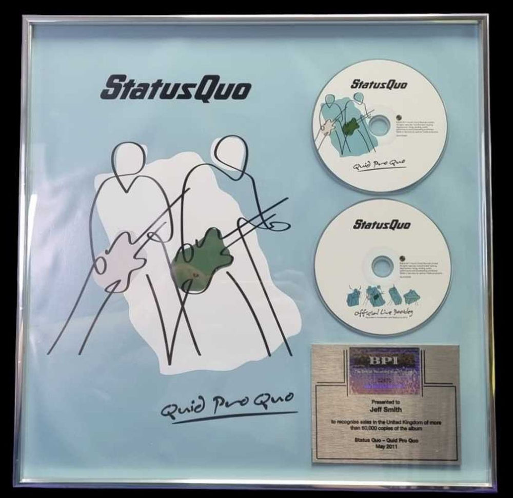Status Quo Quid Pro Quo UK award disc SILVER AWARD