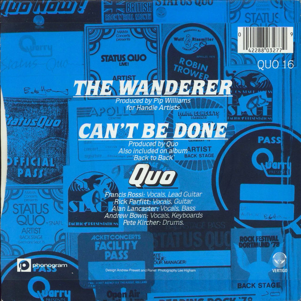 Status Quo The Wanderer - Paper Sleeve UK 7" vinyl single (7 inch record / 45) 042288032779