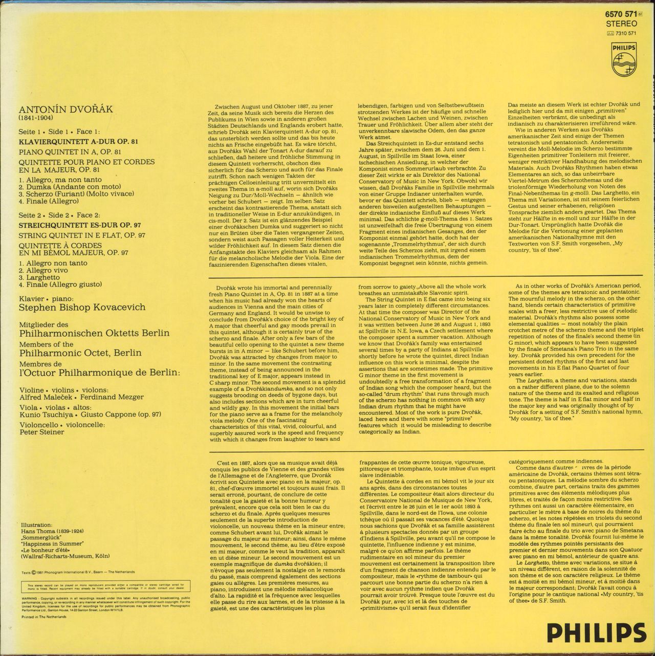 Stephen Bishop Kovacevich Antonín Dvorák: Klavierquintett Op.81 / Streichquintett Op.97 Dutch vinyl LP album (LP record)