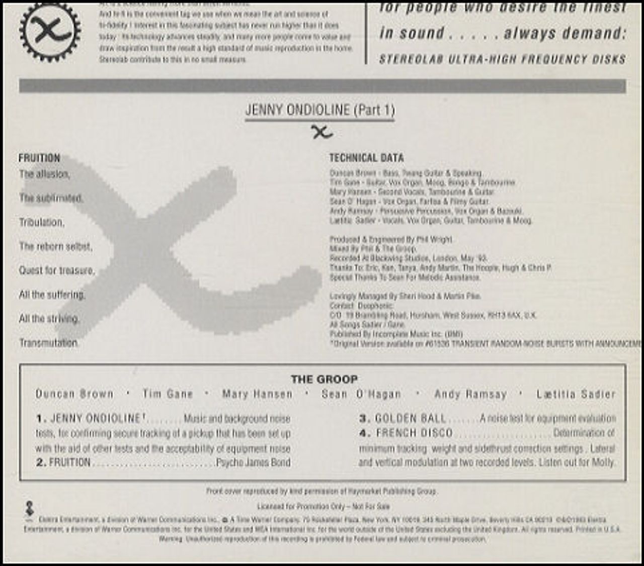 Stereolab Jenny Ondioline (Part 1) US Promo CD single (CD5 / 5") STBC5JE439761