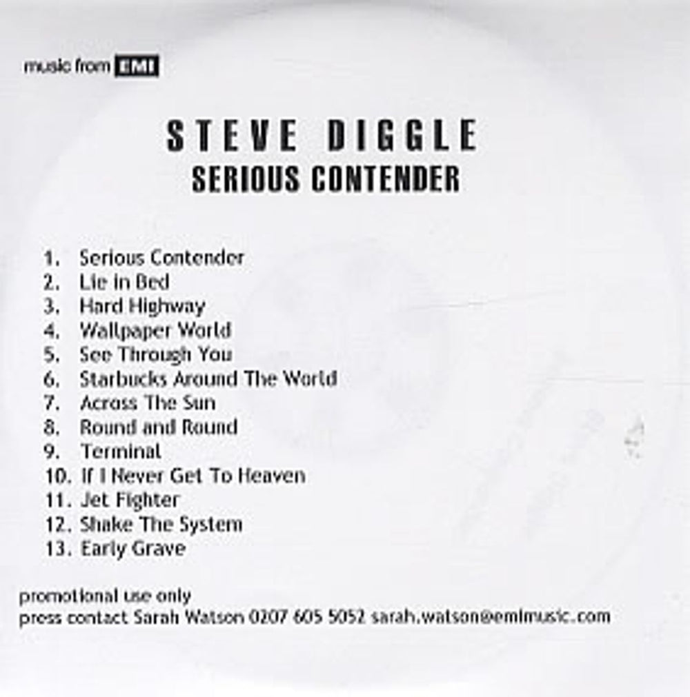 Steve Diggle Serious Contender UK Promo CD-R acetate CD-R ACETATE