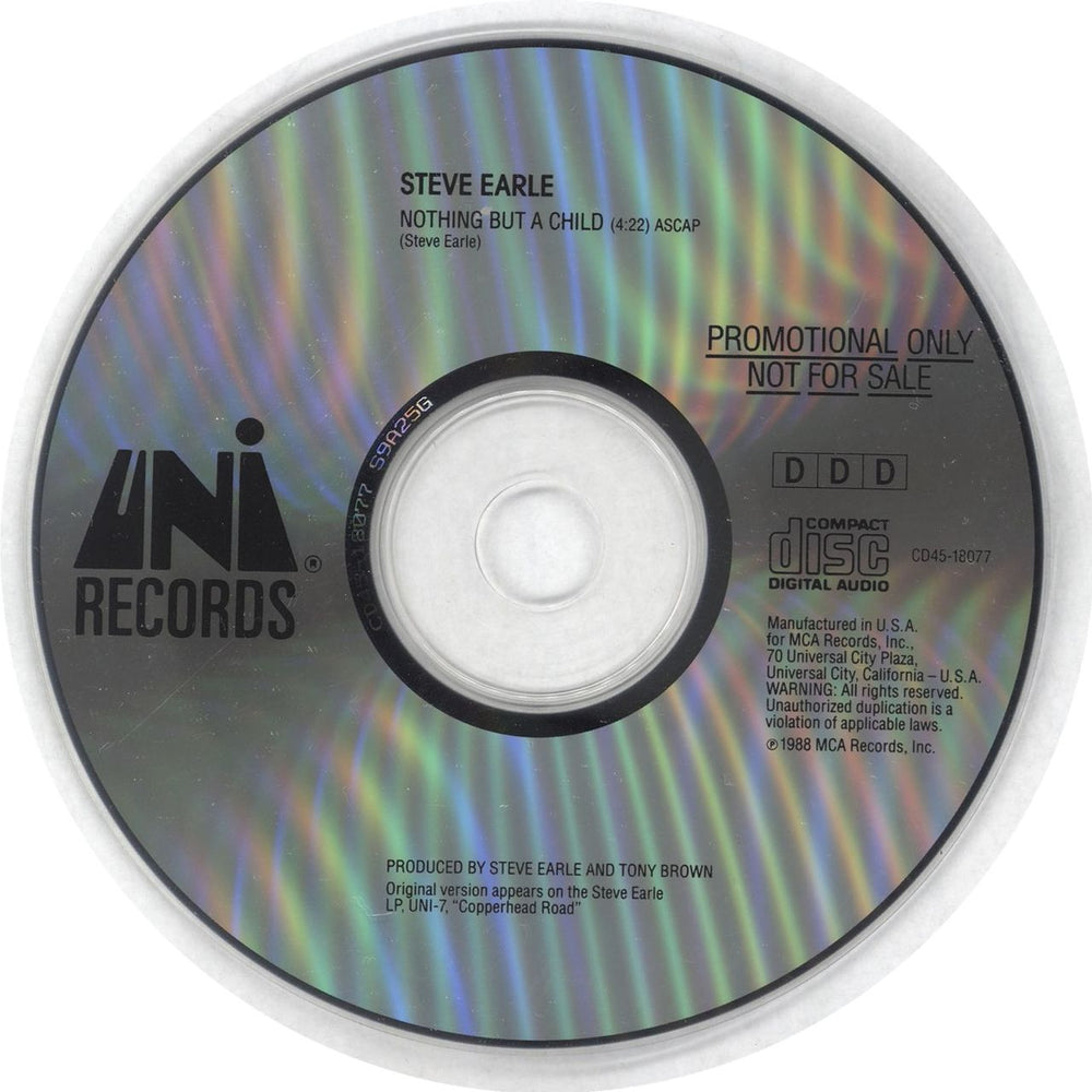 Steve Earle Nothing But a Child US Promo CD single (CD5 / 5") CD45-18077