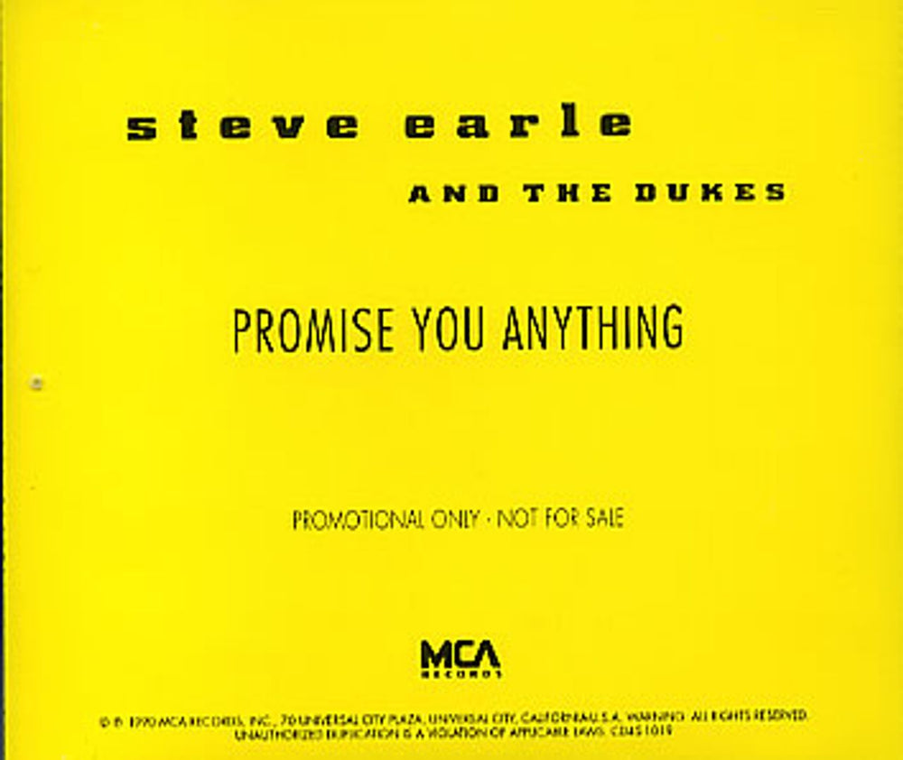 Steve Earle Promise You Anything US Promo CD single (CD5 / 5") CD45-1019