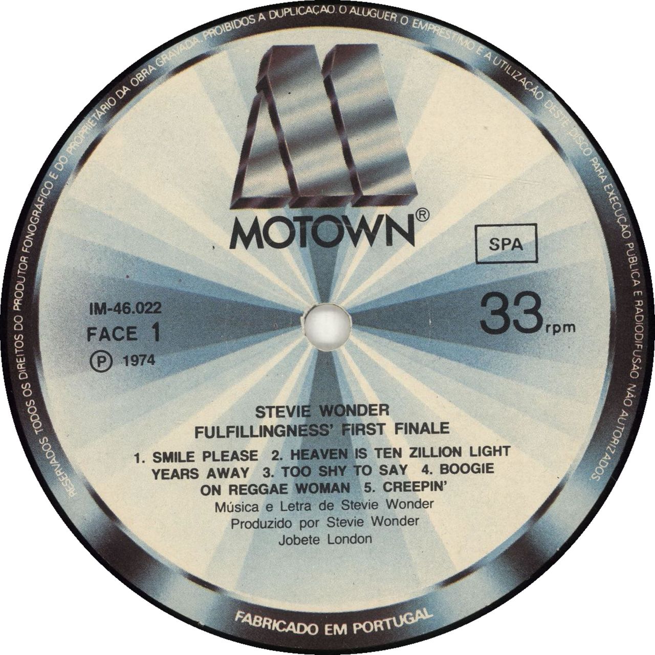 Stevie Wonder Fulfillingness' First Finale Portugese Vinyl LP