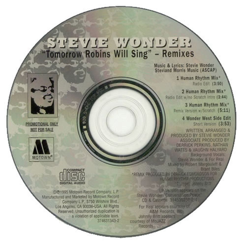 Stevie Wonder Tomorrow Robins Will Sing - Remixes US Promo CD single (CD5 / 5") 374631343-2