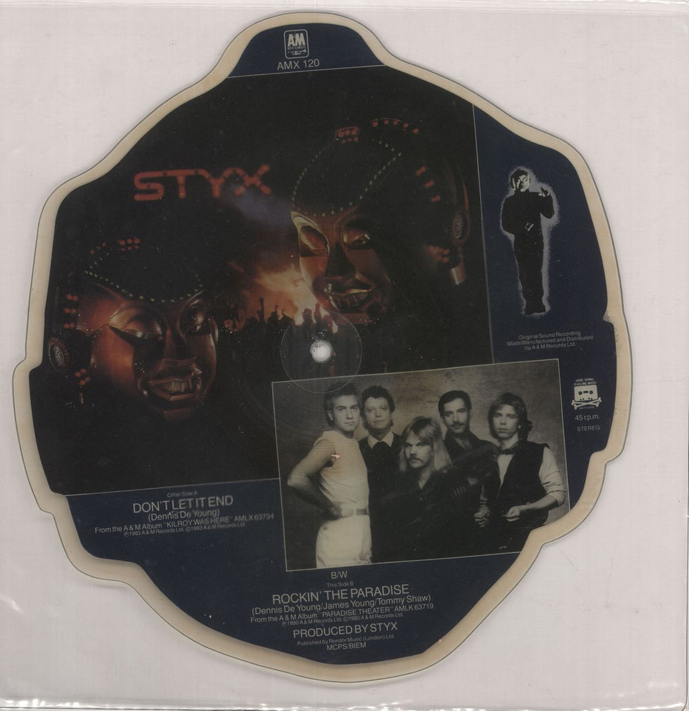 Styx Don't Let It End - Printed PVC Sleeve UK shaped picture disc (picture disc vinyl record)