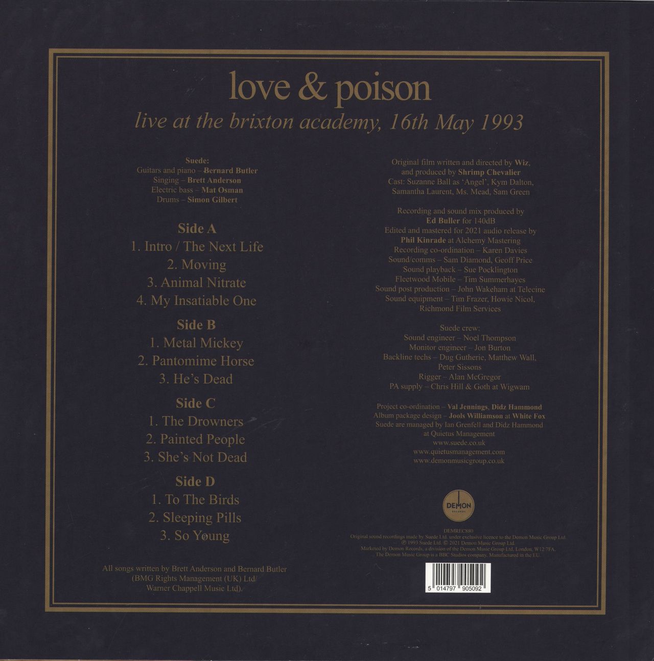 Suede Love & Poison (Live At The Brixton Academy, 16th May 1993) - Clear Vinyl UK 2-LP vinyl record set (Double LP Album) 5014797905092