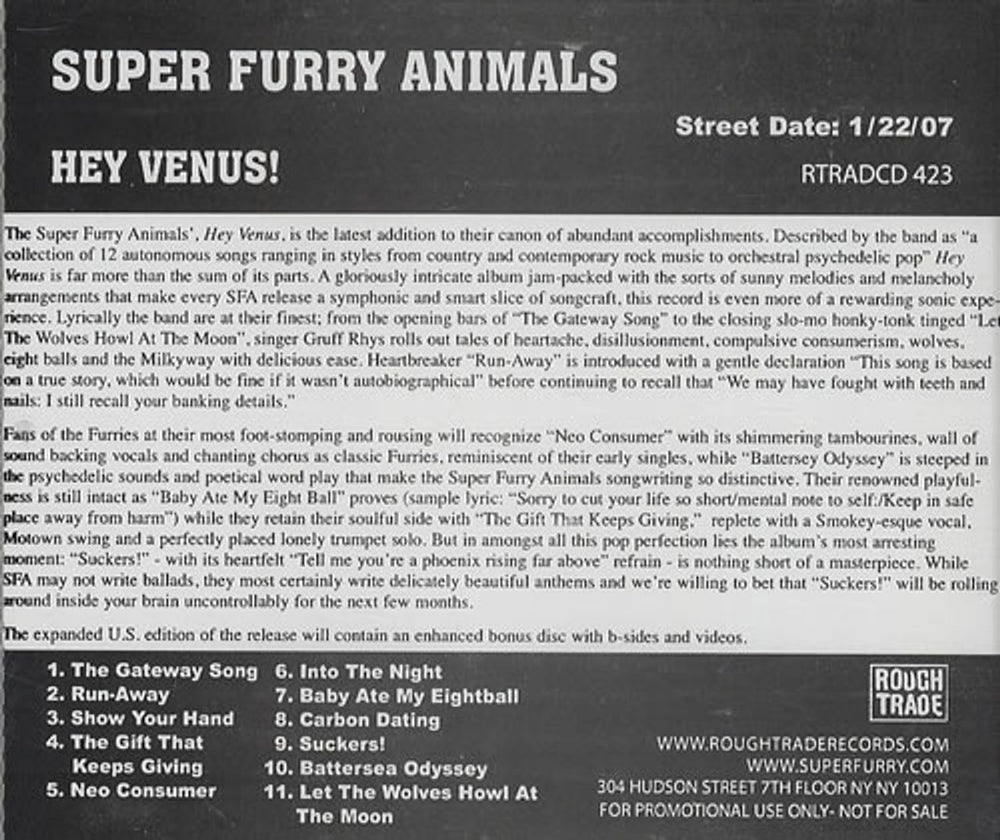 Super Furry Animals Hey Venus US Promo CD album (CDLP) SFACDHE428599